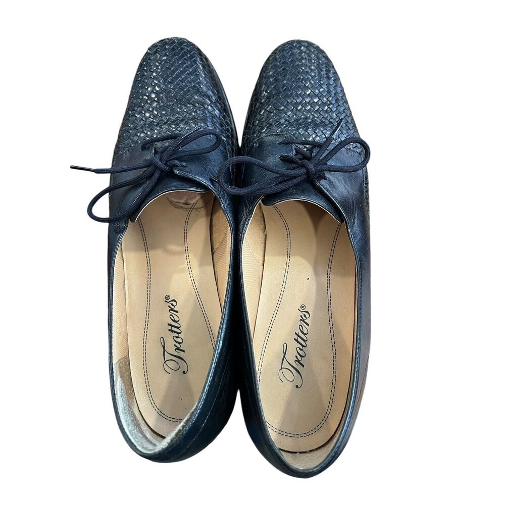 Vintage TROTTERS LILA Woven Leather Black Oxford Shoes Flats 9.5 S (AAA) - Picture 8 of 12